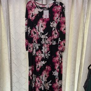 LuLaRoe Black and Pink Floral Long Sleeve Dress